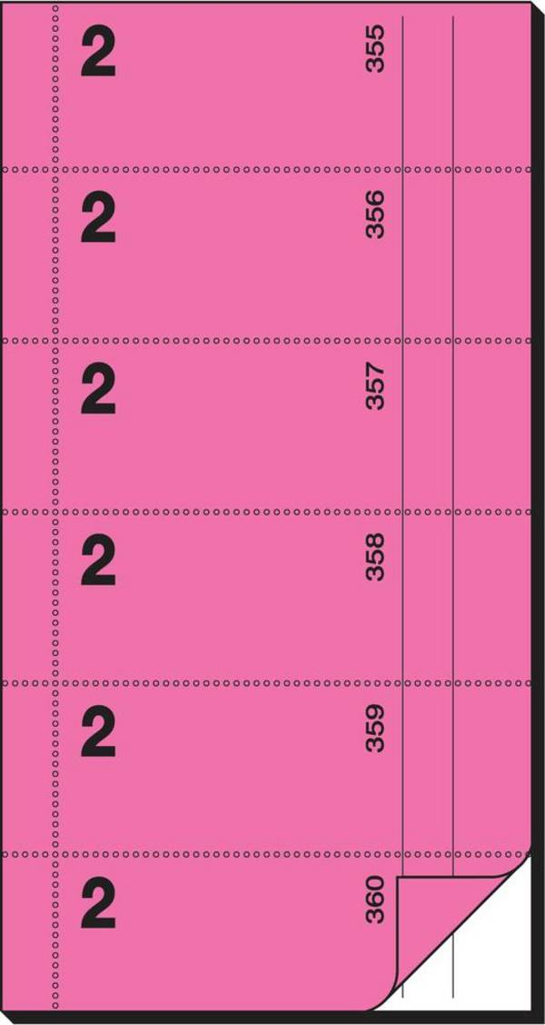 Bonbuch 105x200mm 2x60 Blatt 360 Abrisse eosin/weiß