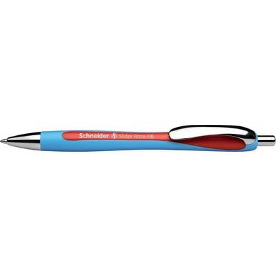 Ein blauer Kugelschreiber mit rotem Griff und der Aufschrift 'Schneider Slider Memo XB'.