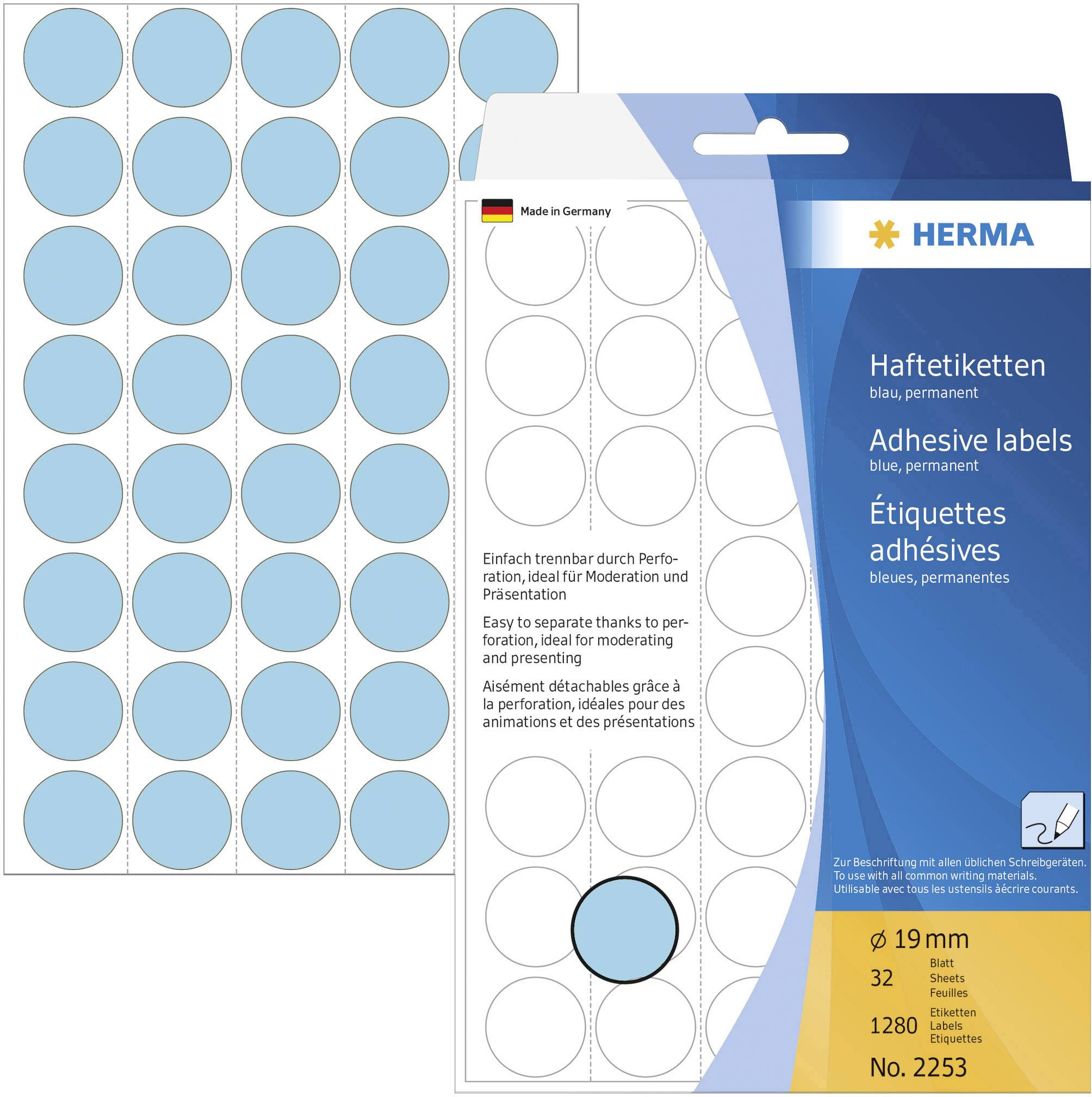 Herma 2253 Markierungspunkte Etiketten Ø 19 mm Blau 1280 St. Permanent haftend Papier