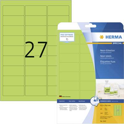 Herma 5143 Signal-Etiketten 63.5 x 29.6 mm Papier Neongrün 540 St. Permanent haftend Tintenstrahldrucker, Laserdrucker, 