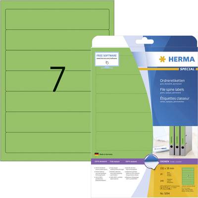Herma 5094 Ordner-Etiketten 38 x 192 mm Papier Grün 140 St. Permanent haftend Tintenstrahldrucker, Laserdrucker, Farblas