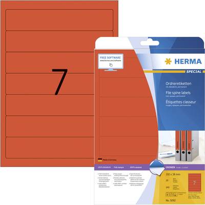 Herma 5092 Ordner-Etiketten 38 x 192 mm Papier Rot 140 St. Permanent haftend Tintenstrahldrucker, Laserdrucker, Farblase