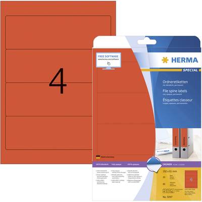 Herma 5097 Ordner-Etiketten 61 x 192 mm Papier Rot 80 St. Permanent haftend Tintenstrahldrucker, Laserdrucker, Farblaser