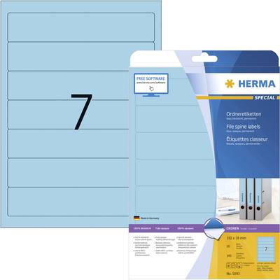 Herma 5093 Ordner-Etiketten 38 x 192 mm Papier Blau 140 St. Permanent haftend Tintenstrahldrucker, Laserdrucker, Farblas