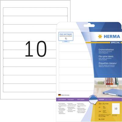 Herma 5119 Ordner-Etiketten 25.4 x 192 mm Papier Weiß 250 St. Permanent haftend Tintenstrahldrucker, Laserdrucker, Farbl