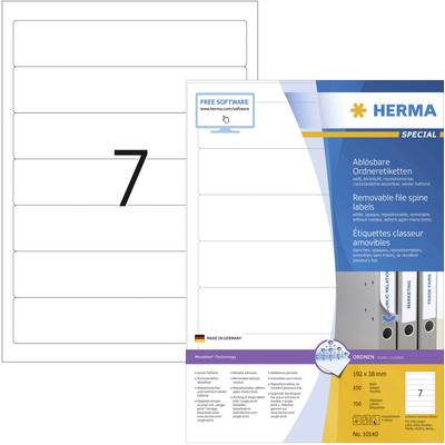 Herma 10140 Ordner-Etiketten 38 x 192 mm Papier Weiß 700 St. Wiederablösbar Tintenstrahldrucker, Laserdrucker, Farblaser
