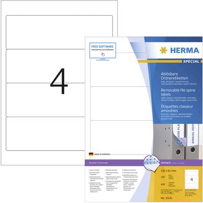 Herma 10141 Ordner-Etiketten 61 x 192 mm Papier Weiß 400 St. Wiederablösbar Tintenstrahldrucker, Laserdrucker, Farblaser