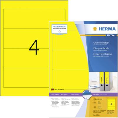 Herma 4296 Ordner-Etiketten 61 x 192 mm Papier Gelb 400 St. Permanent haftend Tintenstrahldrucker, Laserdrucker, Farblas