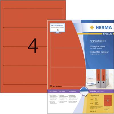 Herma 4297 Ordner-Etiketten 61 x 192 mm Papier Rot 400 St. Permanent haftend Tintenstrahldrucker, Laserdrucker, Farblase