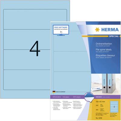 Herma 4298 Ordner-Etiketten 61 x 192 mm Papier Blau 400 St. Permanent haftend Tintenstrahldrucker, Laserdrucker, Farblas
