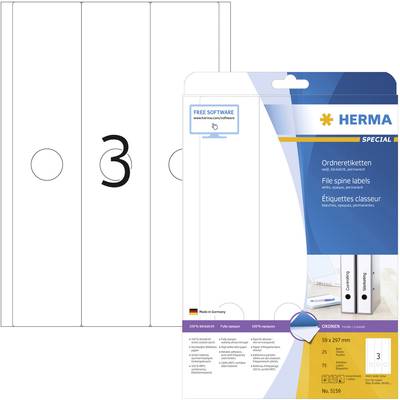 Herma 5159 Ordner-Etiketten 59 x 297 mm Papier Weiß 75 St. Permanent haftend Tintenstrahldrucker, Laserdrucker, Farblase