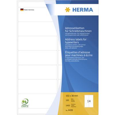 Herma 4439 Adress-Etiketten 102 x 38 mm Papier Weiß 1400 St. Permanent haftend Schreibmaschine, Handbeschriftung
