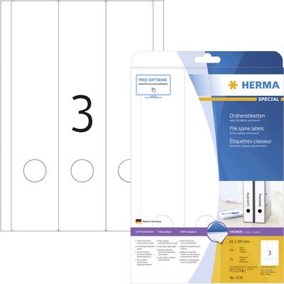 Herma 5135 Ordner-Etiketten 61 x 297 mm Papier Weiß 75 St. Permanent haftend Tintenstrahldrucker, Laserdrucker, Farblase