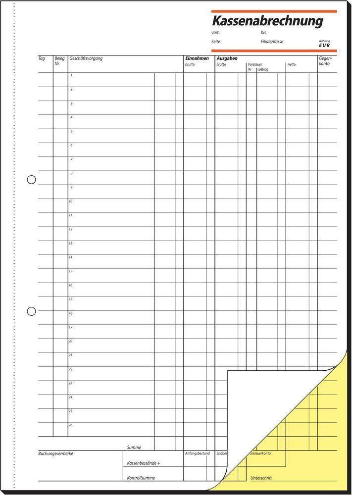 Formularbuch Kassenabrechnung A4 VE=2x50 Blatt-0