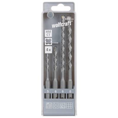 'Satz aus vier Betonbohrern in verschiedenen Größen (5, 6, 6, 8 mm) in einer durchsichtigen Kunststoffverpackung der Marke Wolfcraft.'