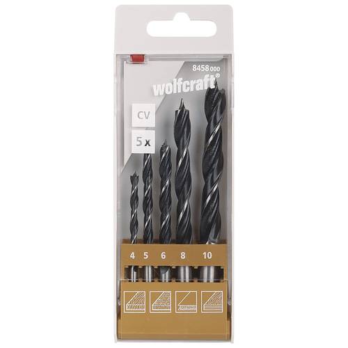 Wolfcraft 8458000 Holz-Spiralbohrer-Set 5teilig 4 mm, 5 mm, 6 mm, 8 mm, 10 mm Zylinderschaft 1 Set