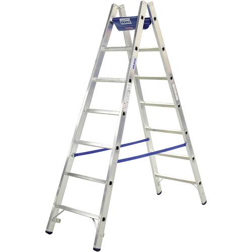 Krause 124951W Aluminium Stufen-Doppelleiter inkl. Werkzeugablage Arbeitshöhe (max.): 5.10 m Silber, Blau 16.5 kg