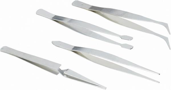 Brüder Mannesmann M  615  Pinzetten-Set 4teilig  Hackenspitze, Spitz, Trapez, Flach-rund 110 mm