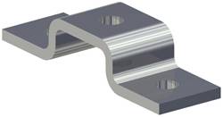 Ein metallisches Z-Profil aus Stahl mit vier Bohrungen auf insgesamt zwei horizontalen Flächen. Die Löcher sind symmetrisch angeordnet.