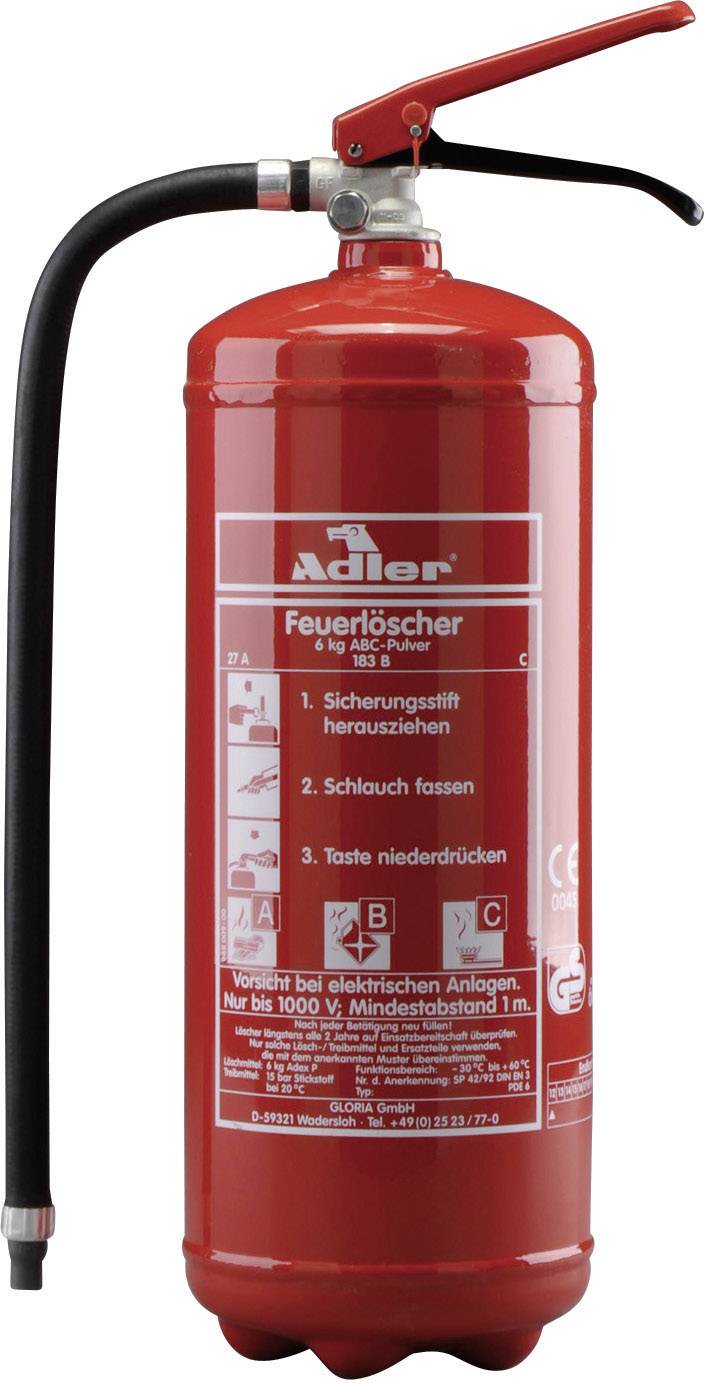 Adler - Extincteur à poudre PDE6, 6 l, pour feux de type : A, B, C