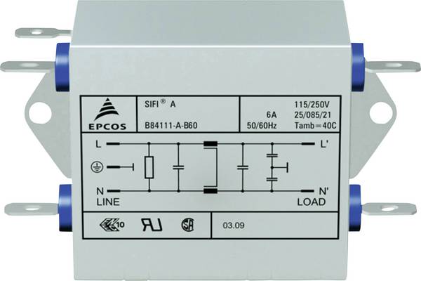 TDK B84111AB60 B84111AB60 Entstörfilter flammhemmend 250 V/AC 6 A 1.8 mH (L x B x H) 45 x 76.5 x 28.6 mm 1 St.