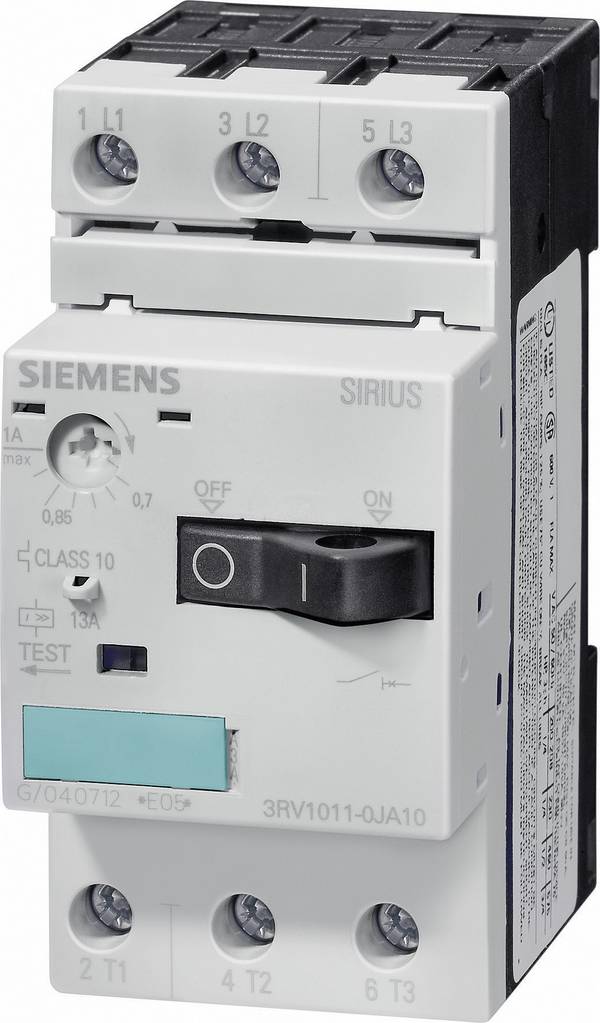 Siemens 3RV1011-1EA10 Leistungsschalter 1 St. 3 Schließer Einstellbereich (Strom): 2.8 - 4 A Schaltspannung (max.): 690 V/AC (B x H x T) 45 x 90 x 81 mm