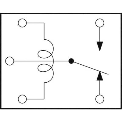 Schaltplan: Spule mit Schalter und Diode. Die Spule ist mit einem Schalter in der Mitte verbunden. Eine Diode zeigt nach unten.