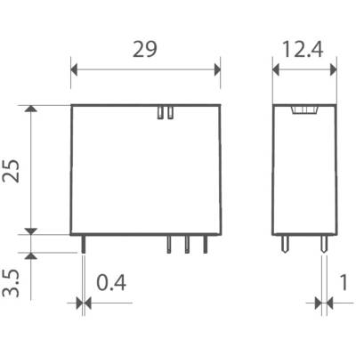 Technische Zeichnung eines rechteckigen elektronischen Bauteils mit Maßen: Breite 29 mm, Höhe 25 mm, Tiefe 12,4 mm.