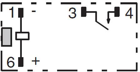 'Schematischer Schaltplan eines elektrischen Relais mit den Anschlusspunkten 1, 3, 4, und 6.'
