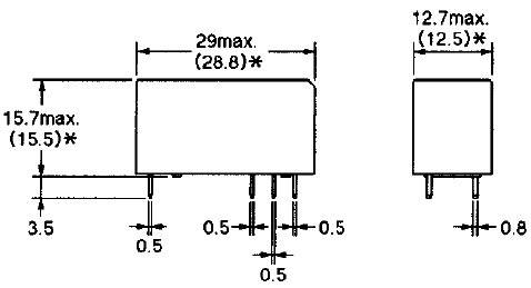 Technische Zeichnung zweier elektronischer Bauteile mit Maßen in Millimetern: 29x15,7x12,7 und 28,8x15,5x12,5, sowie Anschlussdetails.