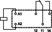 'Schaltplan eines elektronischen Bauelements mit zwei Eingängen A1 und A2, verbunden mit Anschlüssen 11, 12 und 14.'