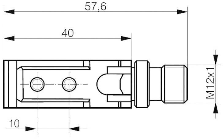 Technische Zeichnung eines zylindrischen Teils mit Maßen: Länge 57,6 mm, Breite 40 mm, Höhe 10 mm, Gewinde M12x1.