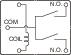 Schaltsymbol eines Relais mit Spule ('COIL'), einem gemeinsamen Kontakt ('COM') und zwei schaltbaren Anschlüssen ('N.O.' = Normally Open).