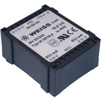 Weiss Elektrotechnik 83/244 Printtransformator 1 x 230 V 2 x 9 V/AC 10 VA 556 mA 