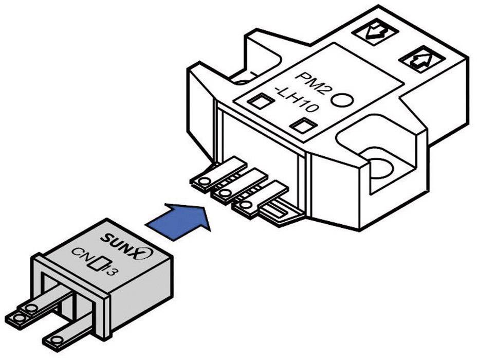 Steckverbindungsdiagramm: Ein kleiner rechteckiger Stecker wird in eine größere Buchse mit Aufschrift 'PM2-LH10' eingesetzt.