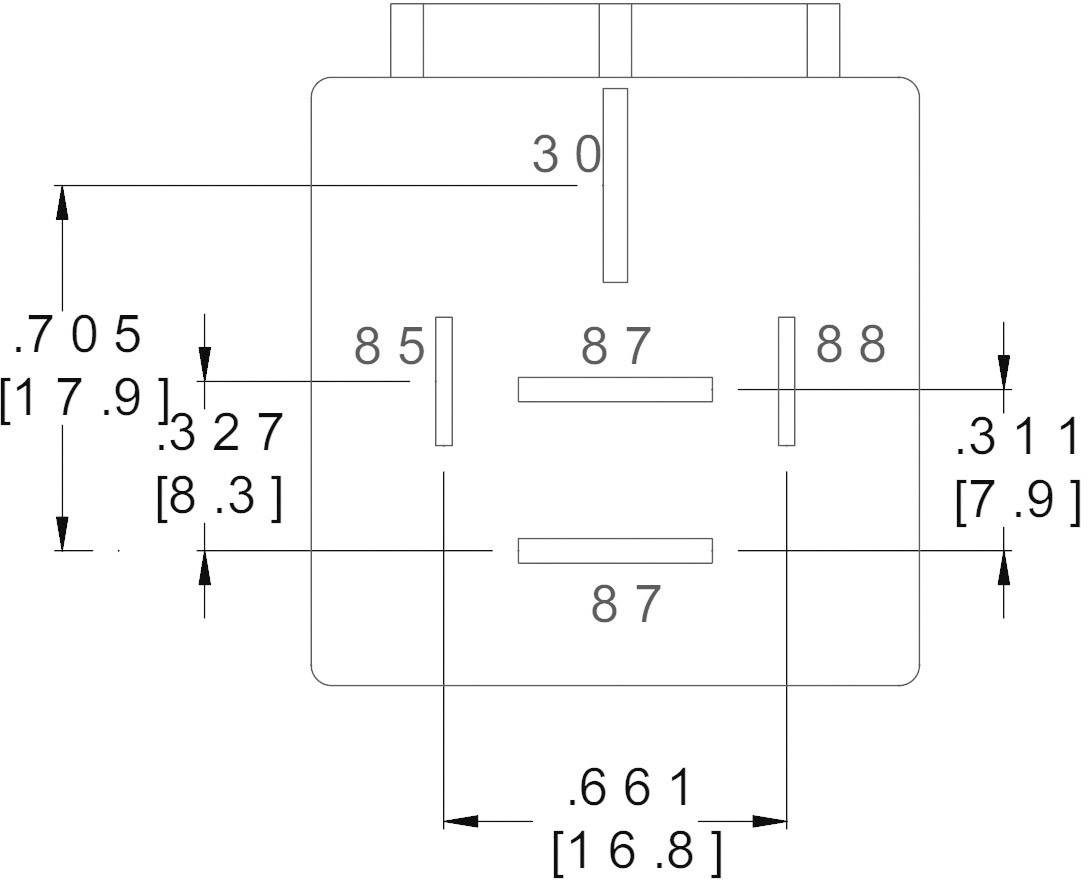 Technische Zeichnung eines elektronischen Steckverbinders mit Bemaßungen in Millimetern und Zoll zur genauen Positionierung der Pins.