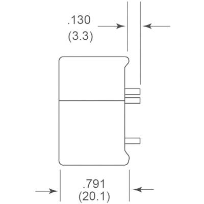 Technische Zeichnung einer elektrischen Bauteilgröße: Breite 0,791 Zoll (20,1 mm), Abstand zum Rand 0,130 Zoll (3,3 mm).