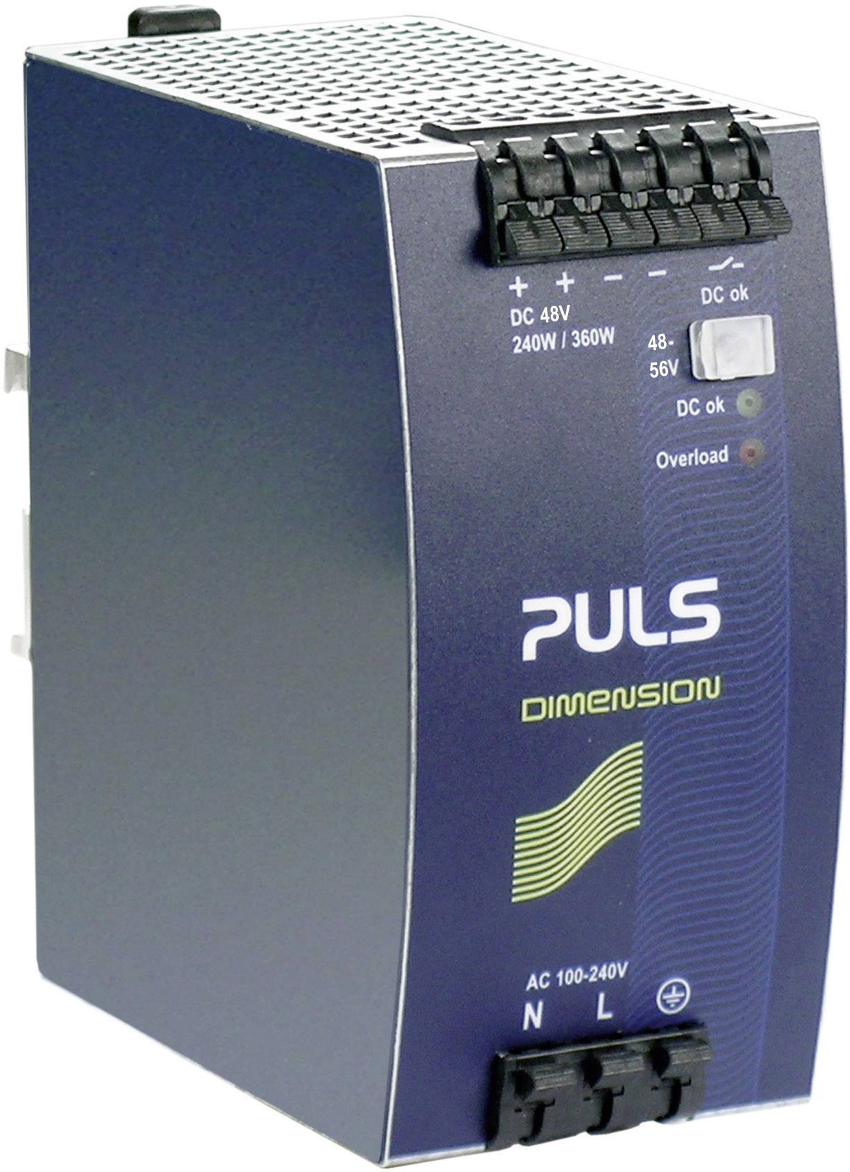 Puls-Stromversorgungseinheit mit Gehäuse und mehreren Anschlüssen. Eignet sich für industrielle Anwendungen zur Spannungsregelung und Stromversorgung.