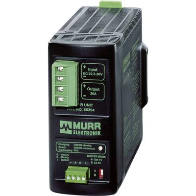 Stromversorgungsgerät von Murr Elektronik. Eingangsspannung DC 22,5-30V, Ausgang 20A. Zeigt Lade- und Betriebszustände an.