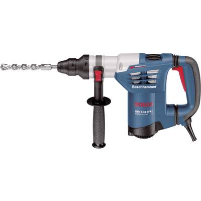 Bohrhammer in Blau und Schwarz mit rotem Schalter, geeignet für Bauarbeiten. Aufschrift: 'Boschhammer GBH 4-32 DFR Professional'.