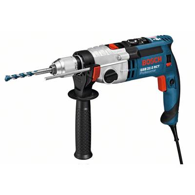 Elektrische Bohrmaschine von Bosch, Modell GSB 21-2 RCT, mit Bohrer und Zusatzgriff.