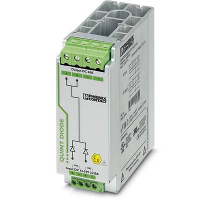 Gleichrichter-Modul von Phoenix Contact. Etikett zeigt wichtige technische Details: "Output DC 40A", "Input DC 12-24V 2x20A".