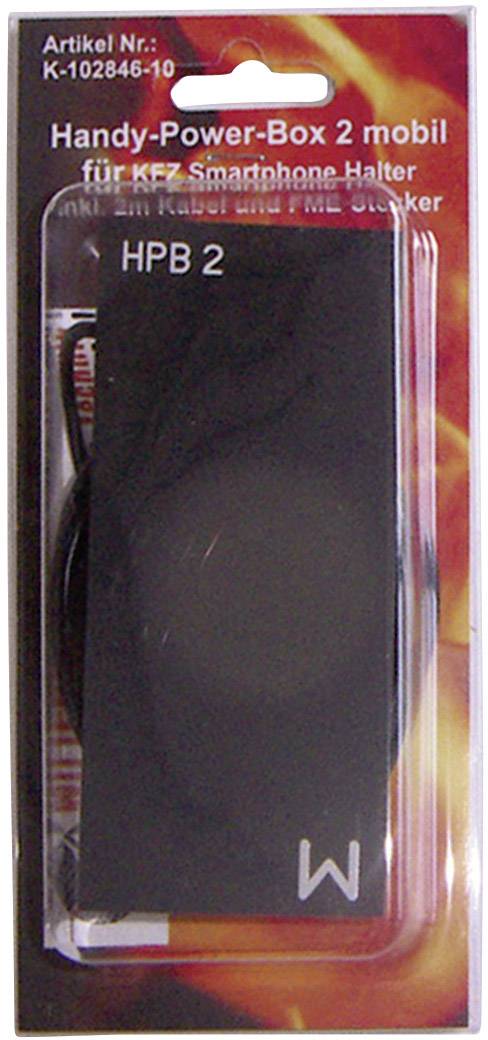 'Handy-Power-Box 2 mobil' Verpackung für KFZ Smartphone Halter, Artikelnummer K-102846-10. Schwarze Box mit kleinem 'M'.