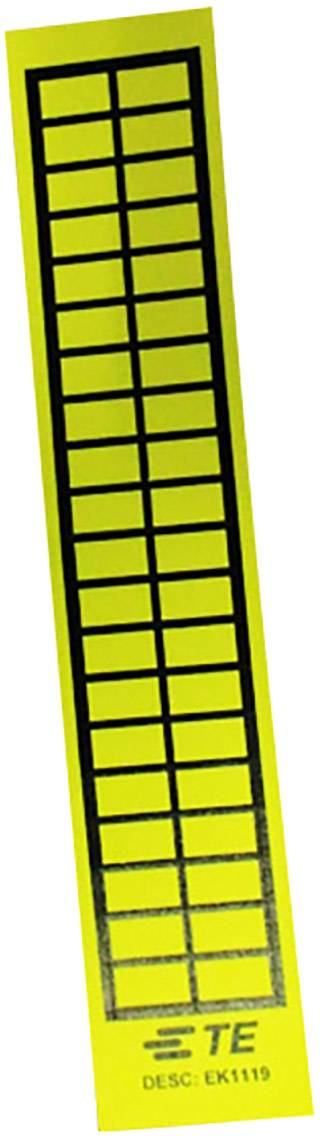 Ein gelbes Etikett mit mehreren rechteckigen schwarzen Feldern und der Aufschrift 'DESC: EK1119'.