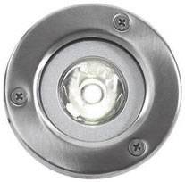 Runde, silberne LED-Einbauleuchte mit drei sichtbaren Schrauben, zentrierter Lichtquelle, geeignet für moderne Beleuchtungslösungen.