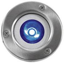 Runder Edelstahlknopf mit blauem Zentrum, umgeben von vier Schrauben.