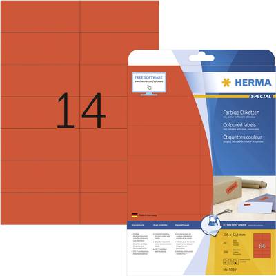 Herma 5059 Universal-Etiketten 105 x 42.3 mm Papier Rot 280 St. Permanent haftend Tintenstrahldrucker, Laserdrucker, Far