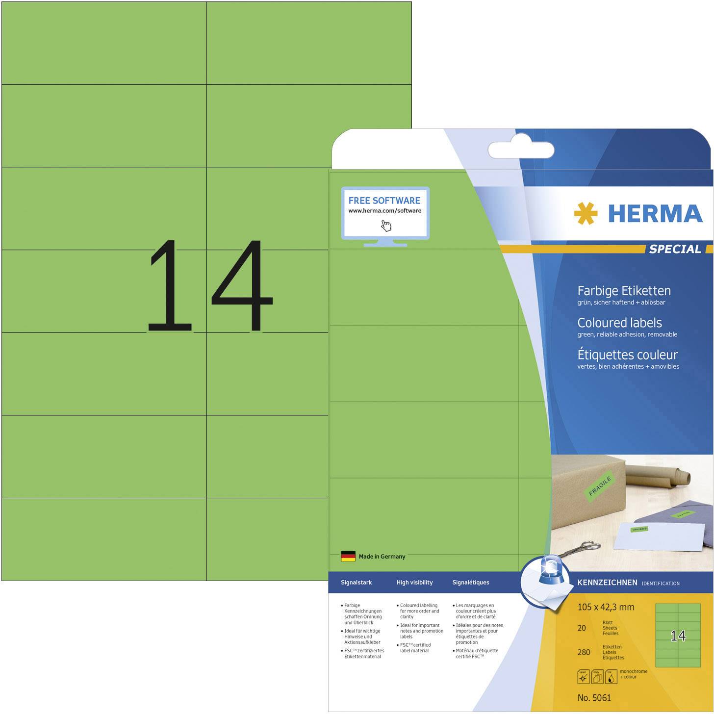 Thumbnail - Herma 5061 Universal-Etiketten 105 x 42.3 mm Papier Grün 280 St. Permanent haftend Tintenstrahldrucker, Laserdrucker, Fa...