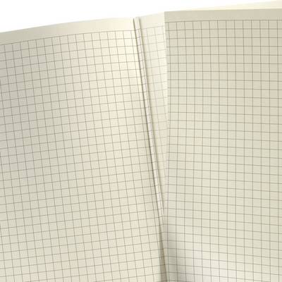 Ein offenes kariertes Notizbuch mit leeren Seiten, geeignet zum Schreiben oder Zeichnen von Diagrammen.