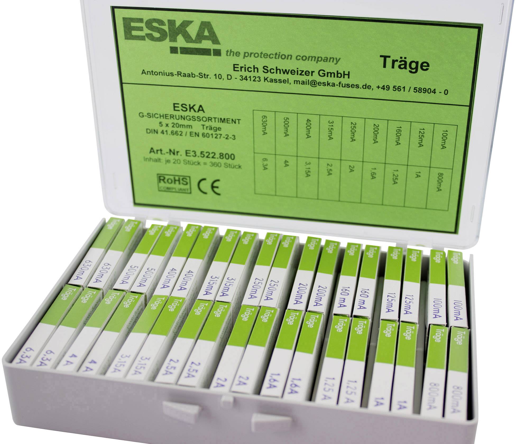 5 Stück SIBA Sicherung 0,063A 250V Träge – 5x20mm Glas (FST 0,063A)